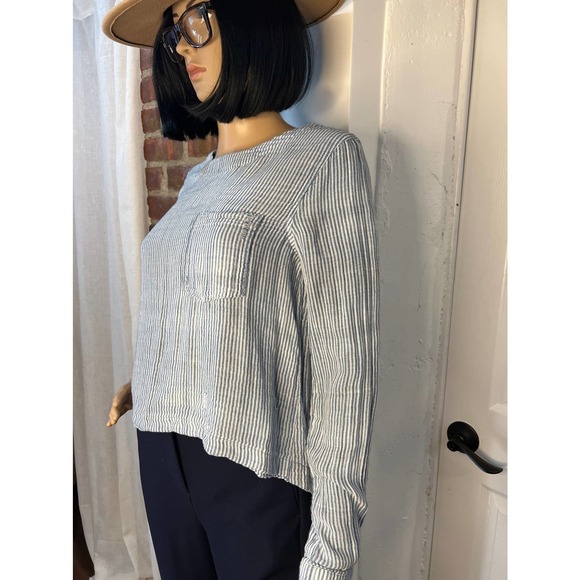 Anthropologie Cloth & Stone Boho distressed Cotton Striped Hi Low top XS - Picture 6 of 9